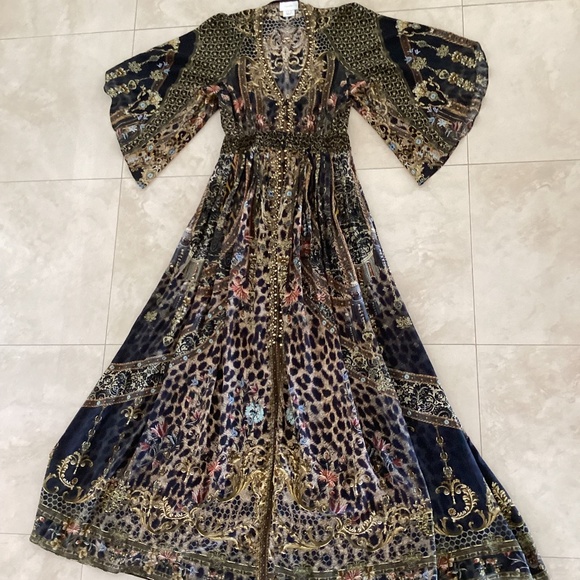 CAMILLA Long Dress With Smocked Waist Bell Sleeves *Abingdon Palace* 100% Silk - Picture 4 of 16